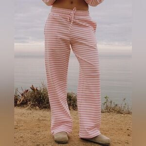 Daily Drills Striped Cotton Pants in Dusty Rose + White Stripe